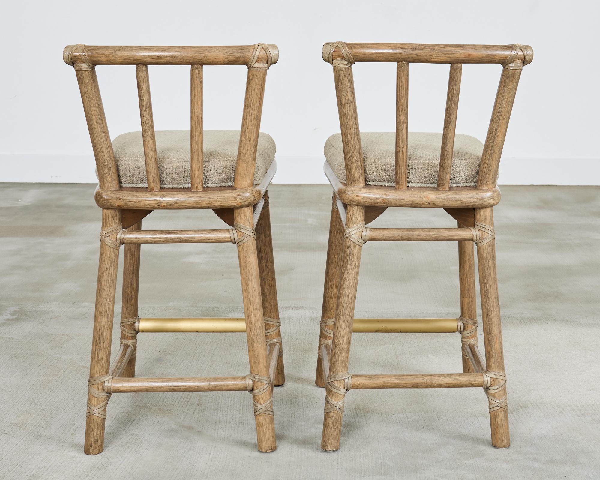 Set of Five McGuire Cerused Rattan Counter Height Barstools 5