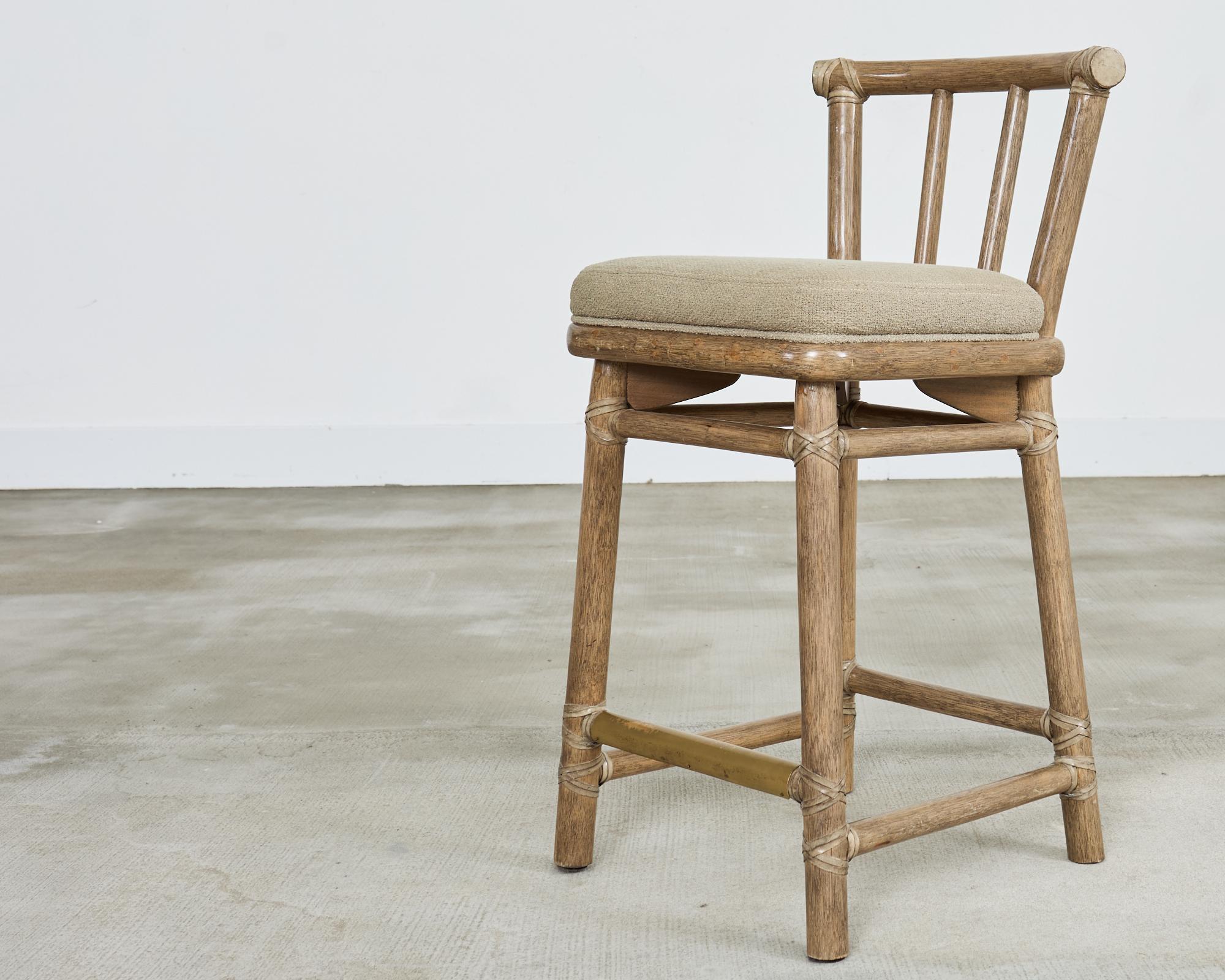 Set of Five McGuire Cerused Rattan Counter Height Barstools 9
