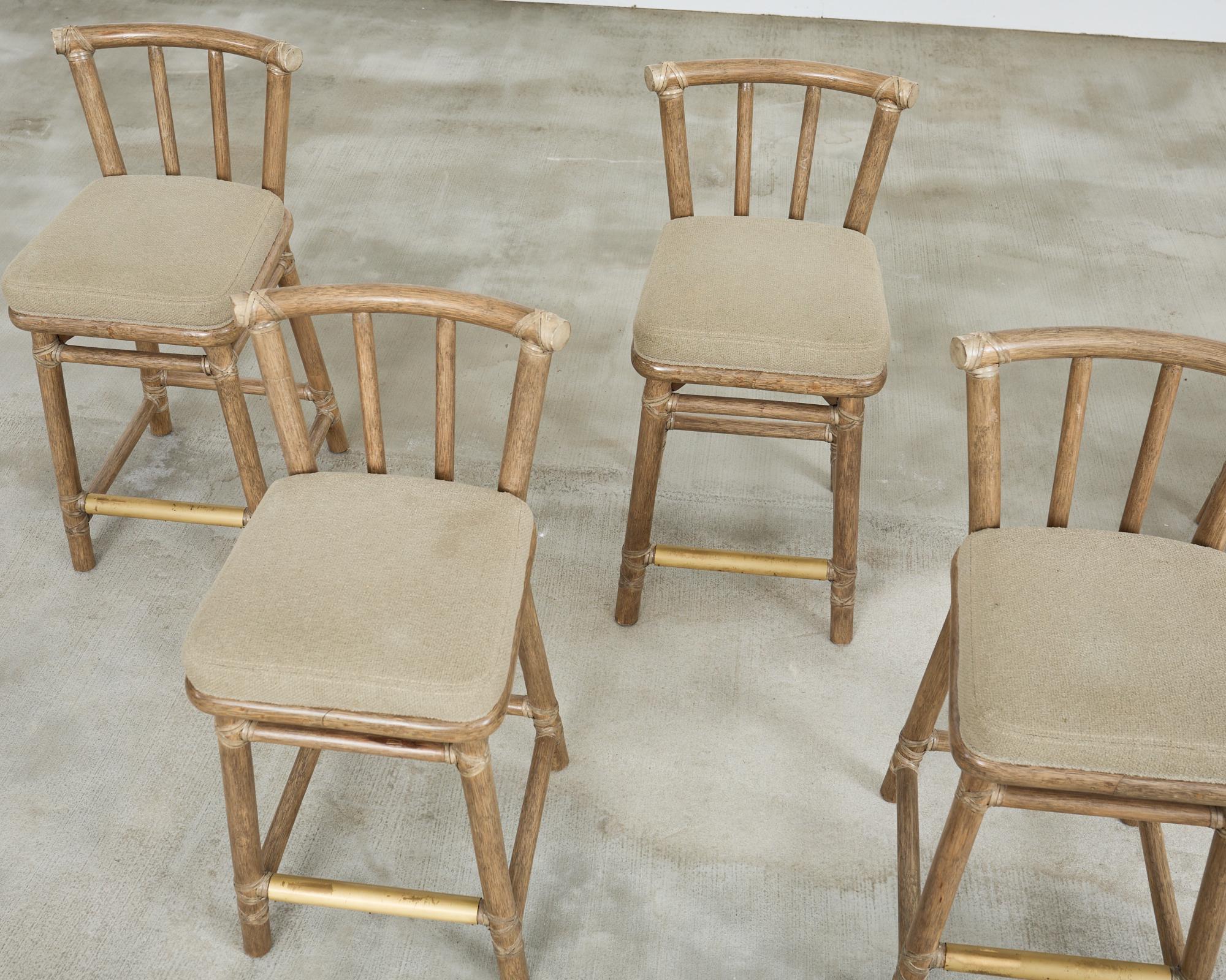 Organic Modern Set of Five McGuire Cerused Rattan Counter Height Barstools