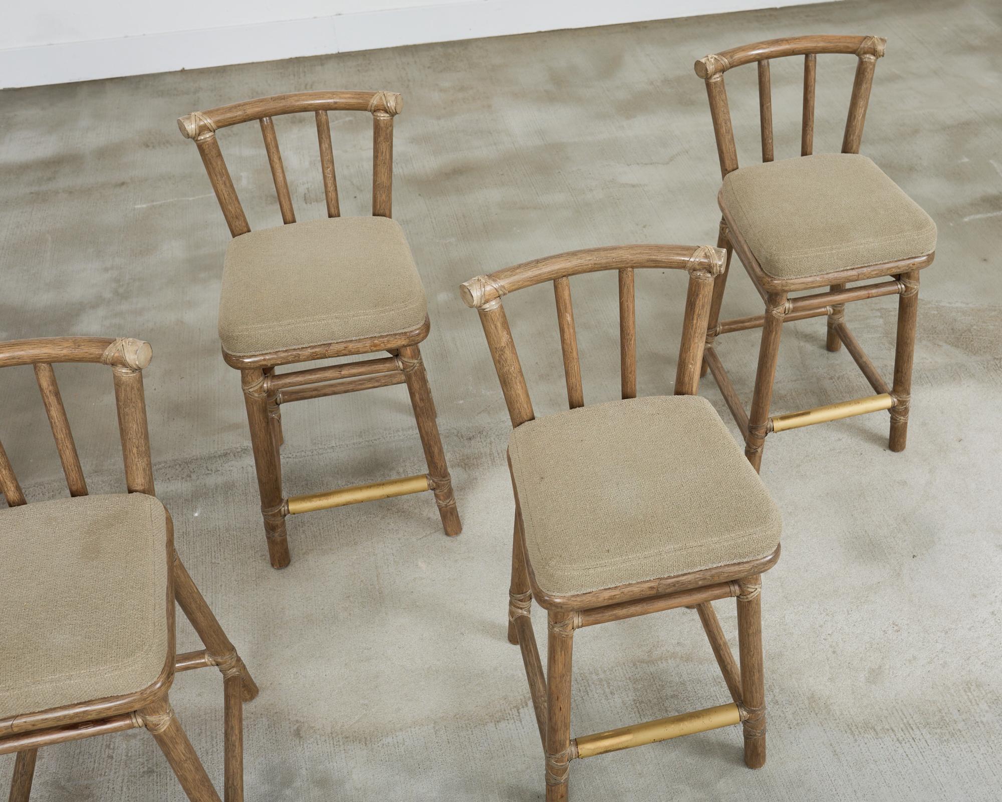 American Set of Five McGuire Cerused Rattan Counter Height Barstools