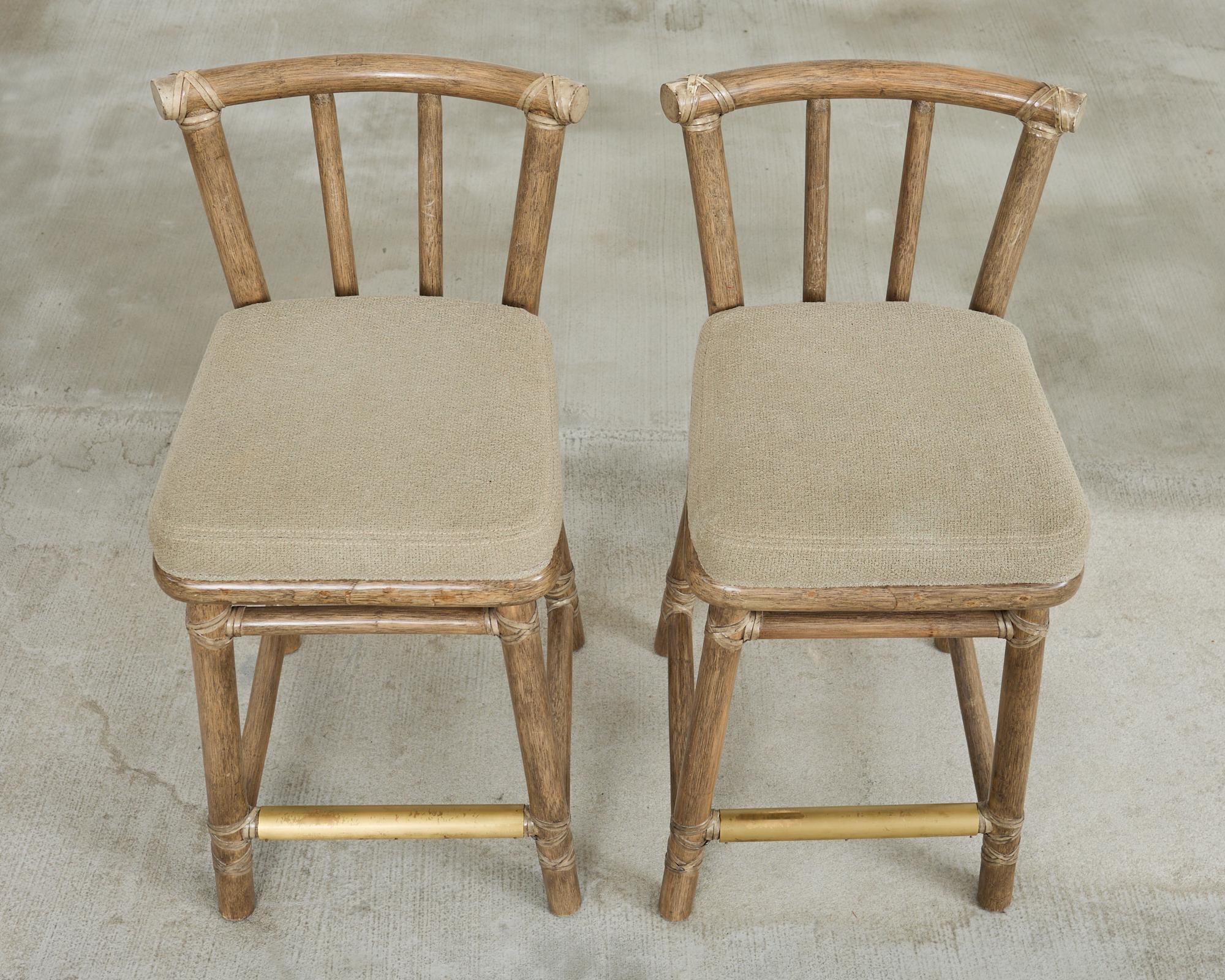 Contemporary Set of Five McGuire Cerused Rattan Counter Height Barstools