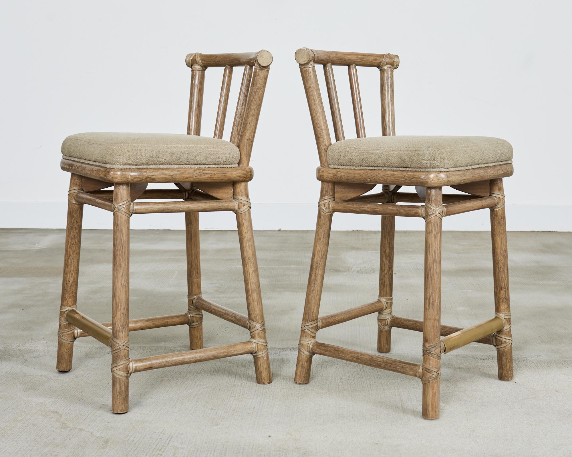 Set of Five McGuire Cerused Rattan Counter Height Barstools 1
