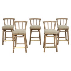 Set di cinque sgabelli da banco McGuire in rattan cerato