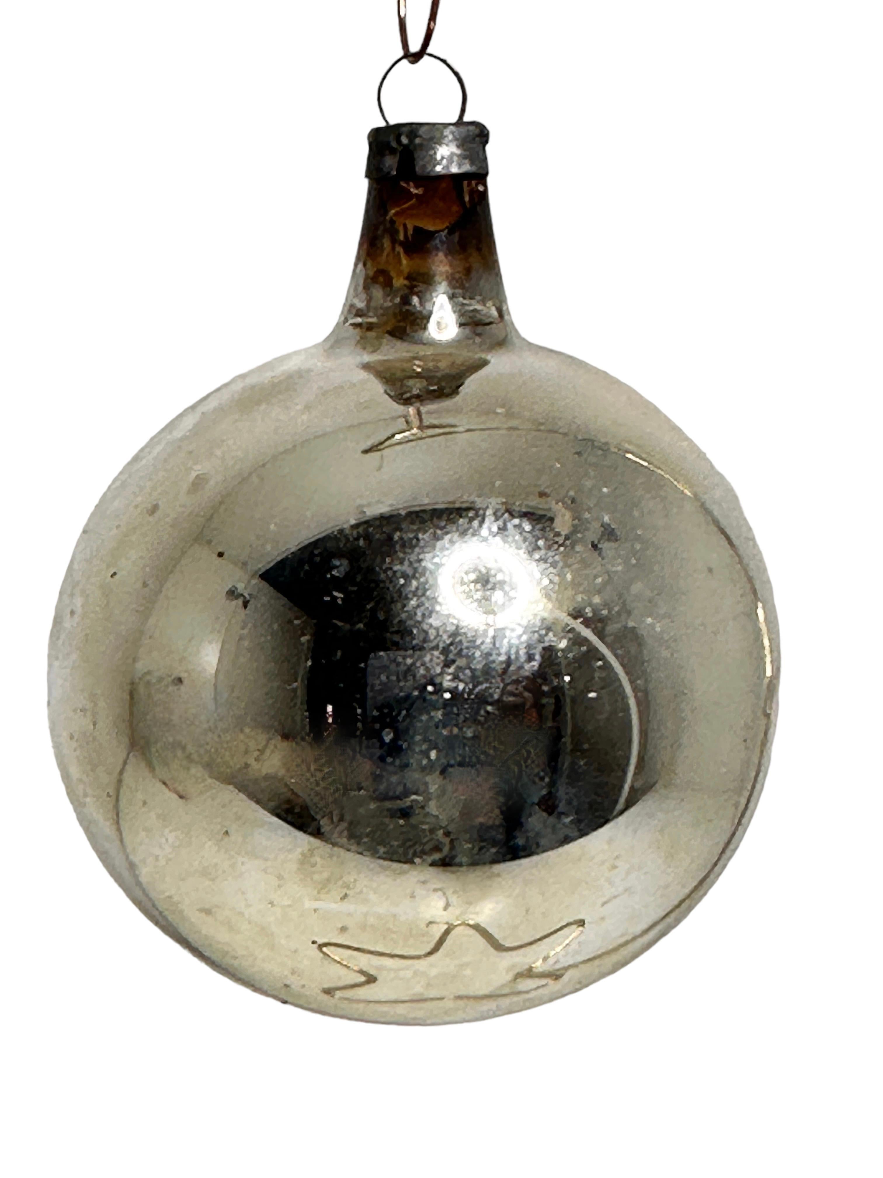 Folk Art Set of Five Mercury Glass Ball Christmas Ornaments Vintage, German, 1910s For Sale