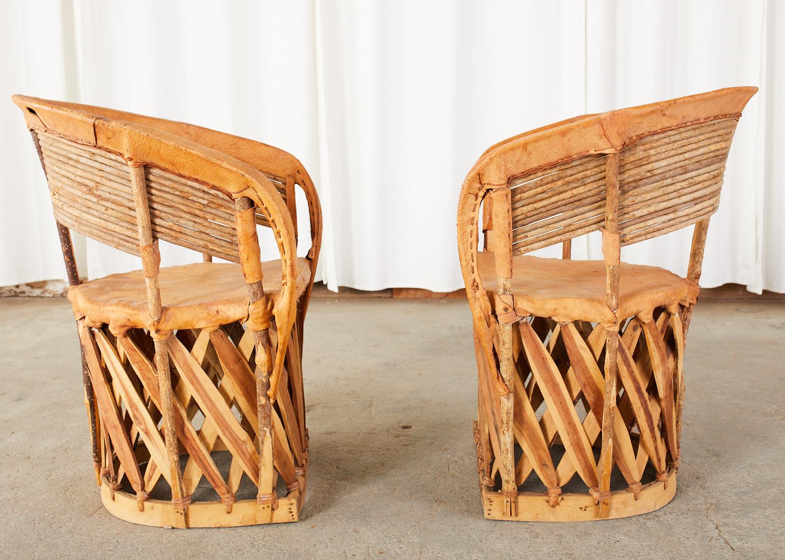 Rustic Set of Five Mexican Leather and Cedar Equipale Chairs