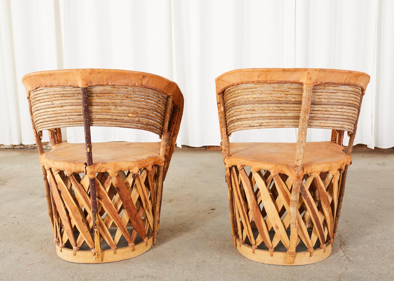 Hand-Crafted Set of Five Mexican Leather and Cedar Equipale Chairs
