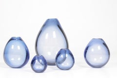 Set of Five Midcentury Drop Vases in Blue Glass by Per Lütken, 1950s