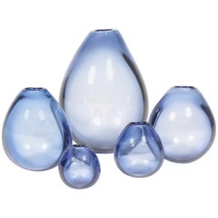 Set of Five Midcentury Drop Vases in Blue Glass by Per Lütken, 1950s