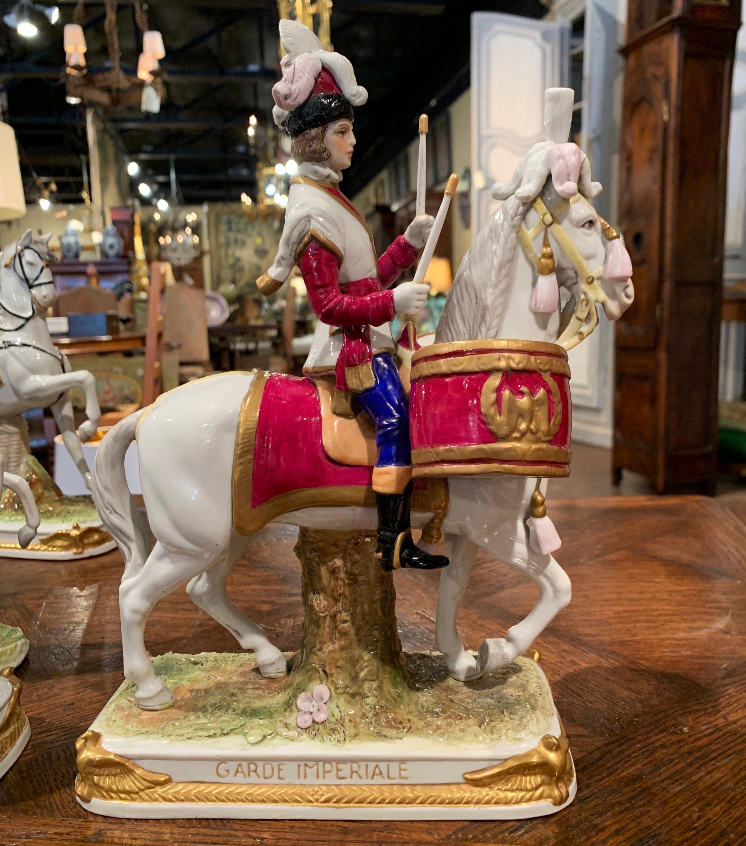 Set of Five Midcentury French Napoleonic Porcelain Riders on Horses Figures 4