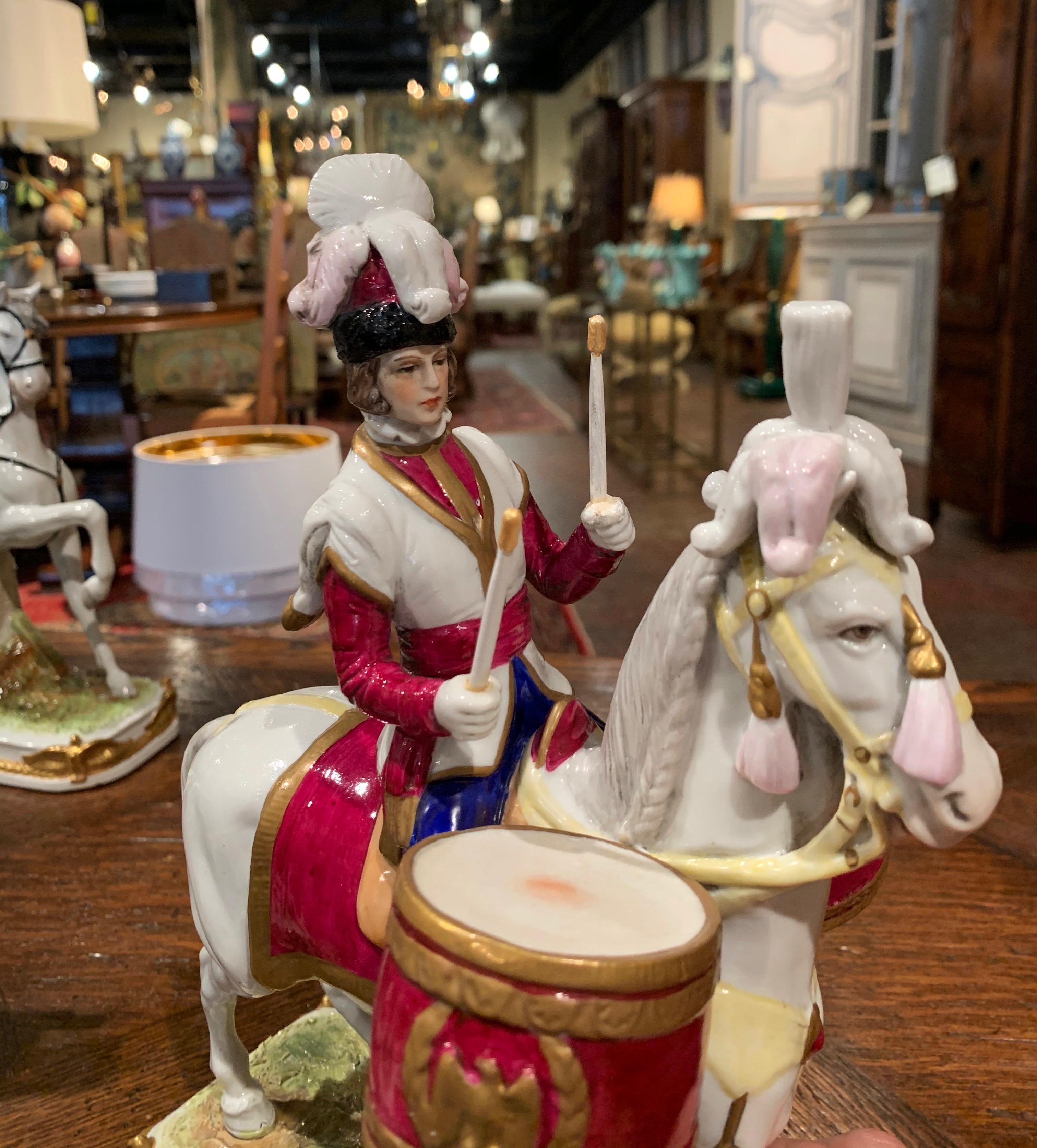 Set of Five Midcentury French Napoleonic Porcelain Riders on Horses Figures 5