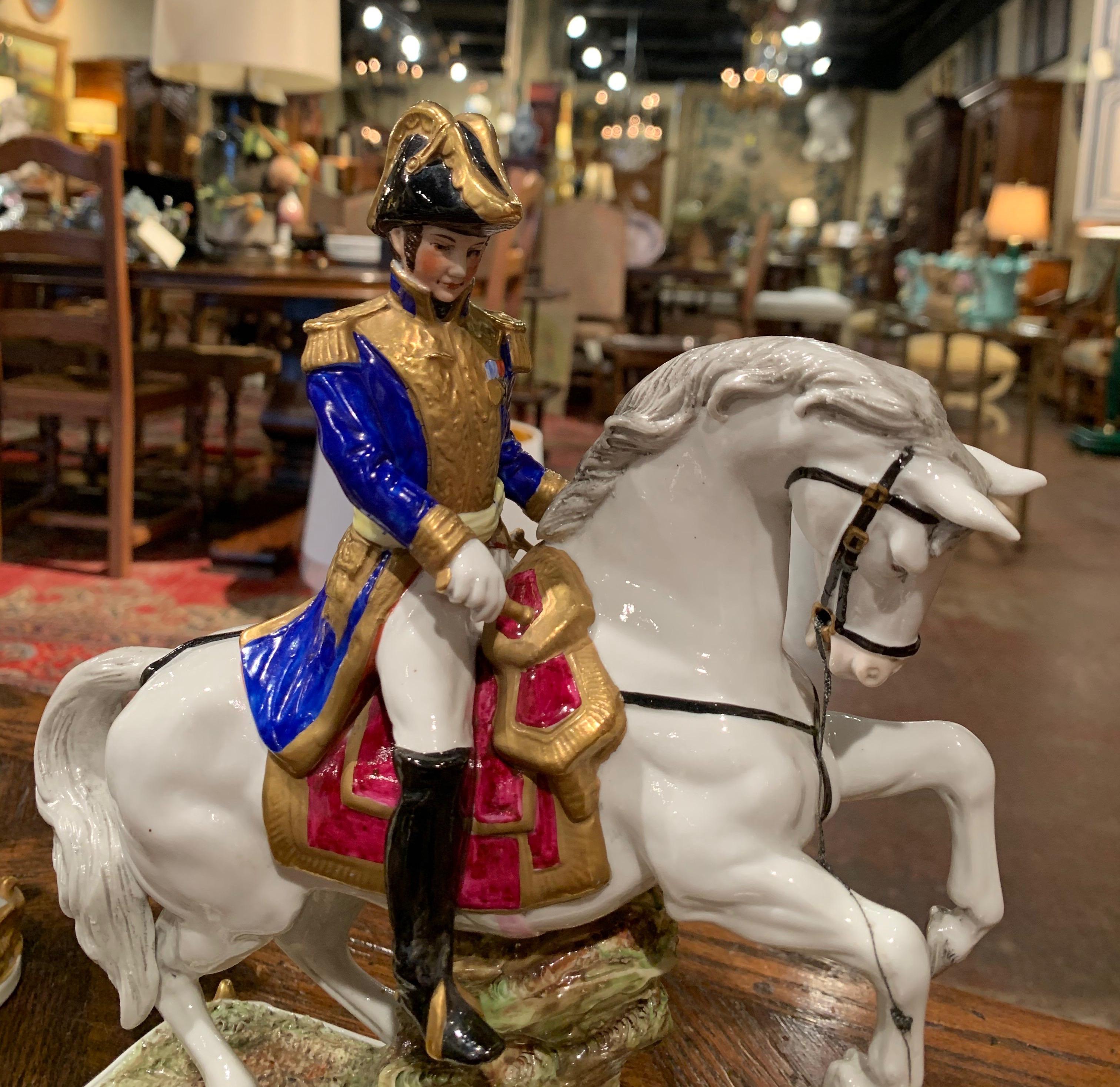 Set of Five Midcentury French Napoleonic Porcelain Riders on Horses Figures 7