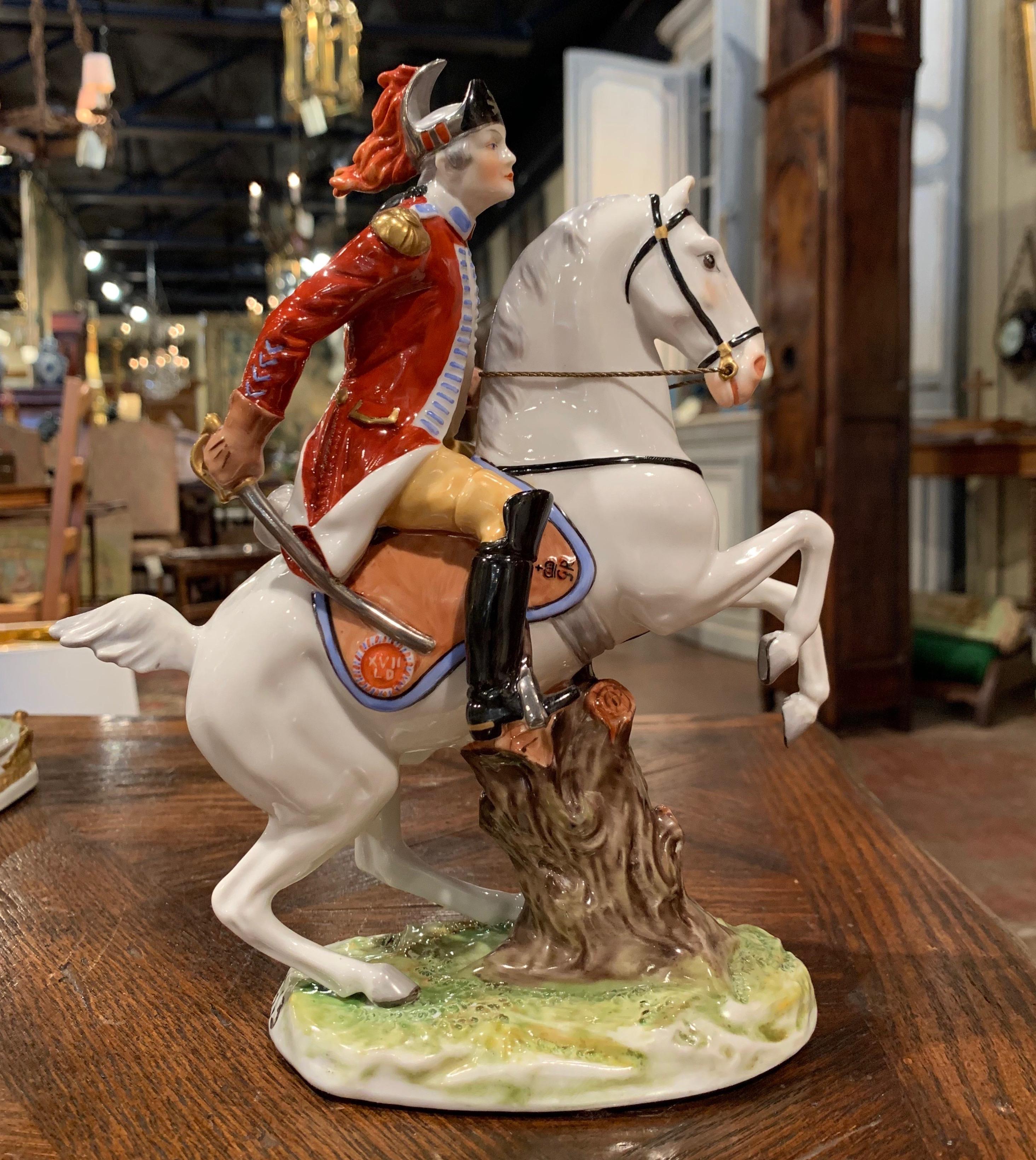 Set of Five Midcentury French Napoleonic Porcelain Riders on Horses Figures 8