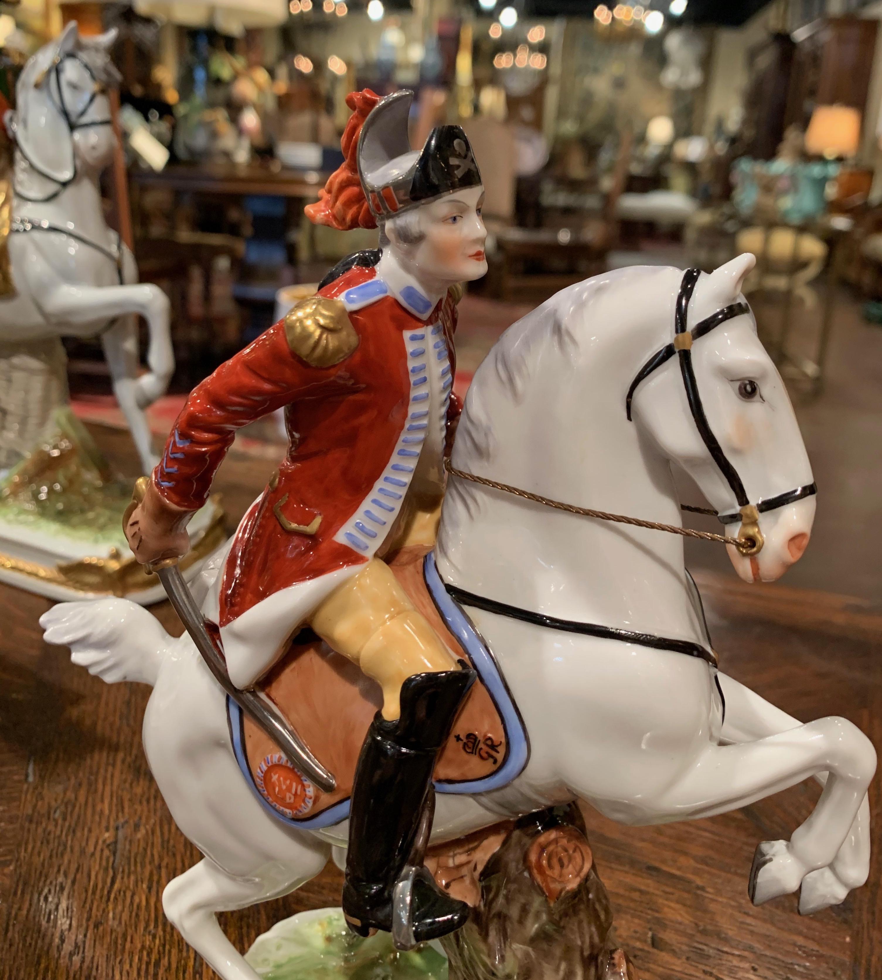 Set of Five Midcentury French Napoleonic Porcelain Riders on Horses Figures 9