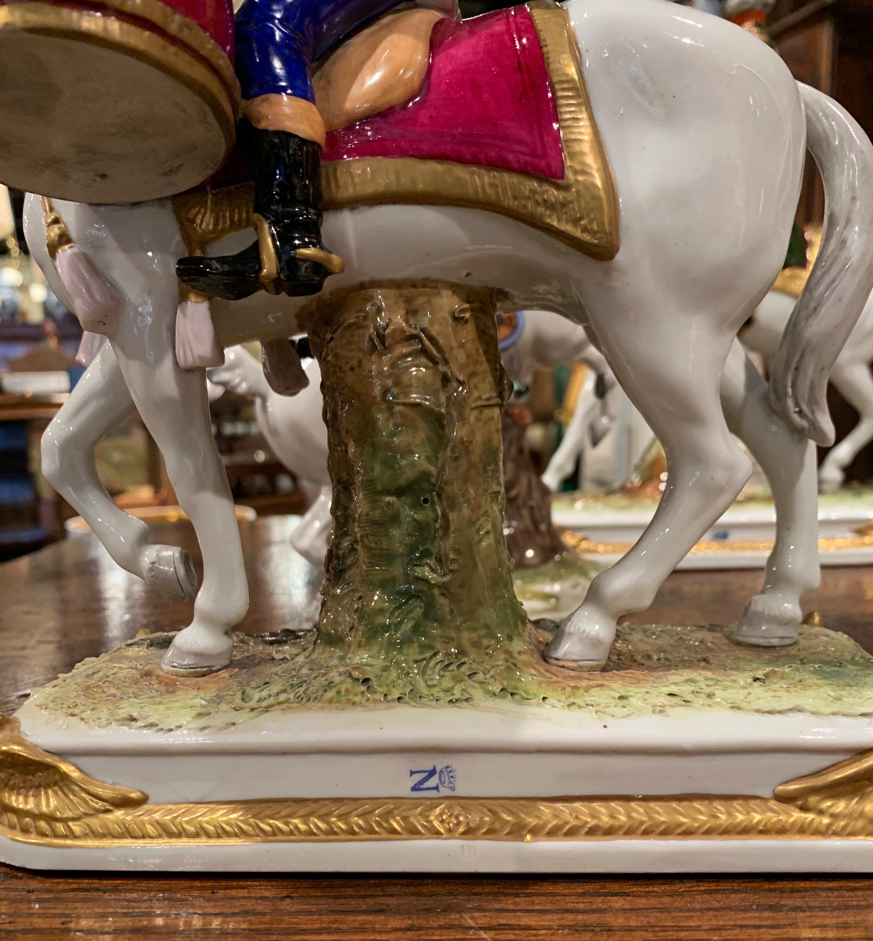 Set of Five Midcentury French Napoleonic Porcelain Riders on Horses Figures In Excellent Condition In Dallas, TX