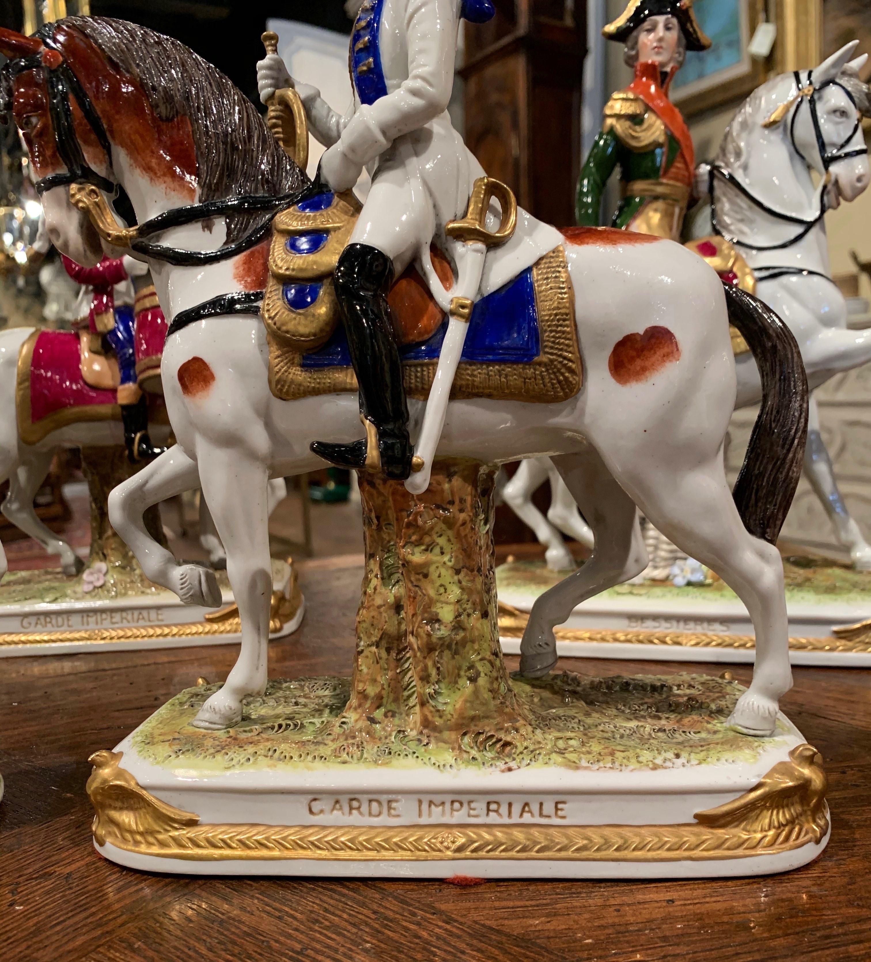 20th Century Set of Five Midcentury French Napoleonic Porcelain Riders on Horses Figures