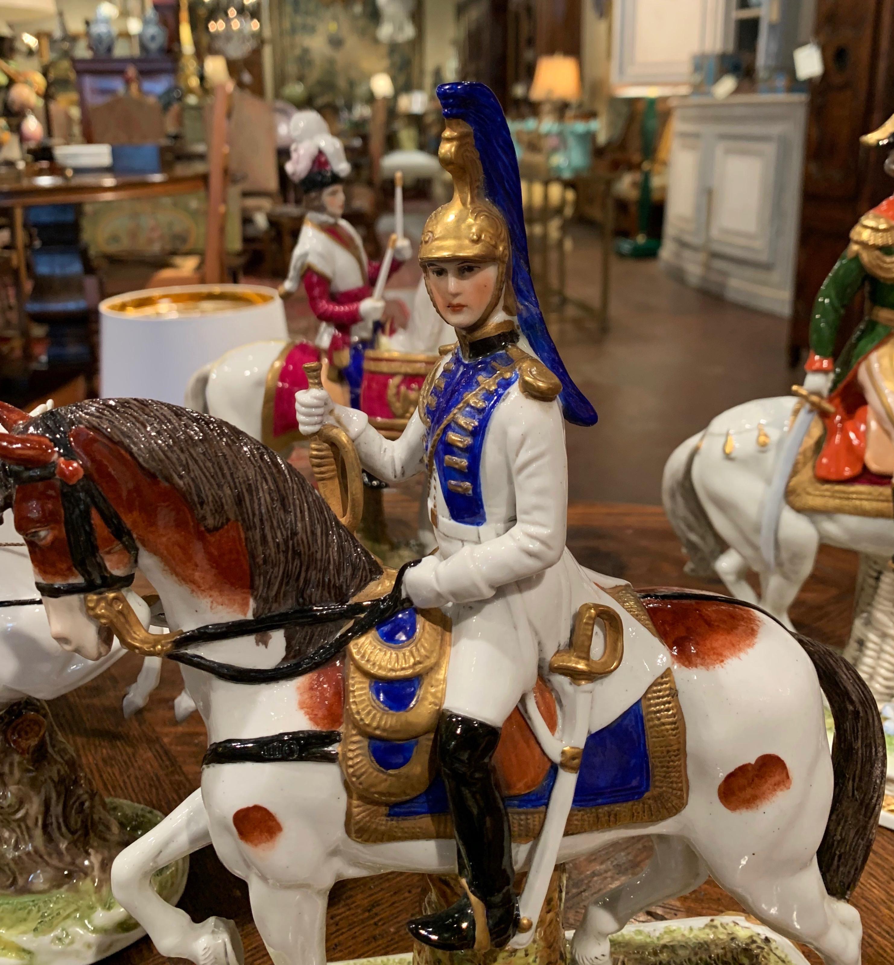 Set of Five Midcentury French Napoleonic Porcelain Riders on Horses Figures 1