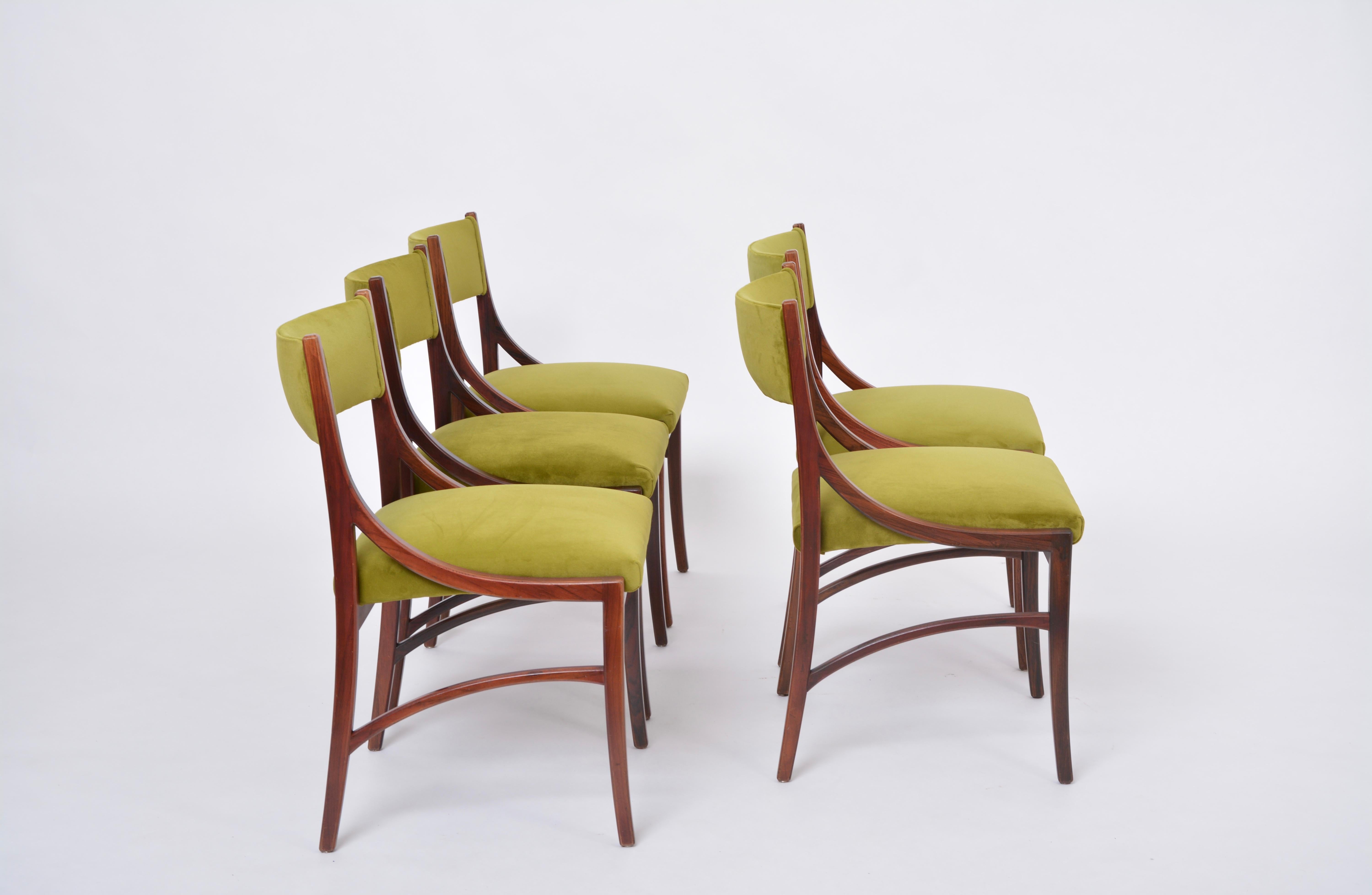 20th Century Set of five Mid-Century Modern Green reupholstered Dining Chairs by Ico Parisi  For Sale