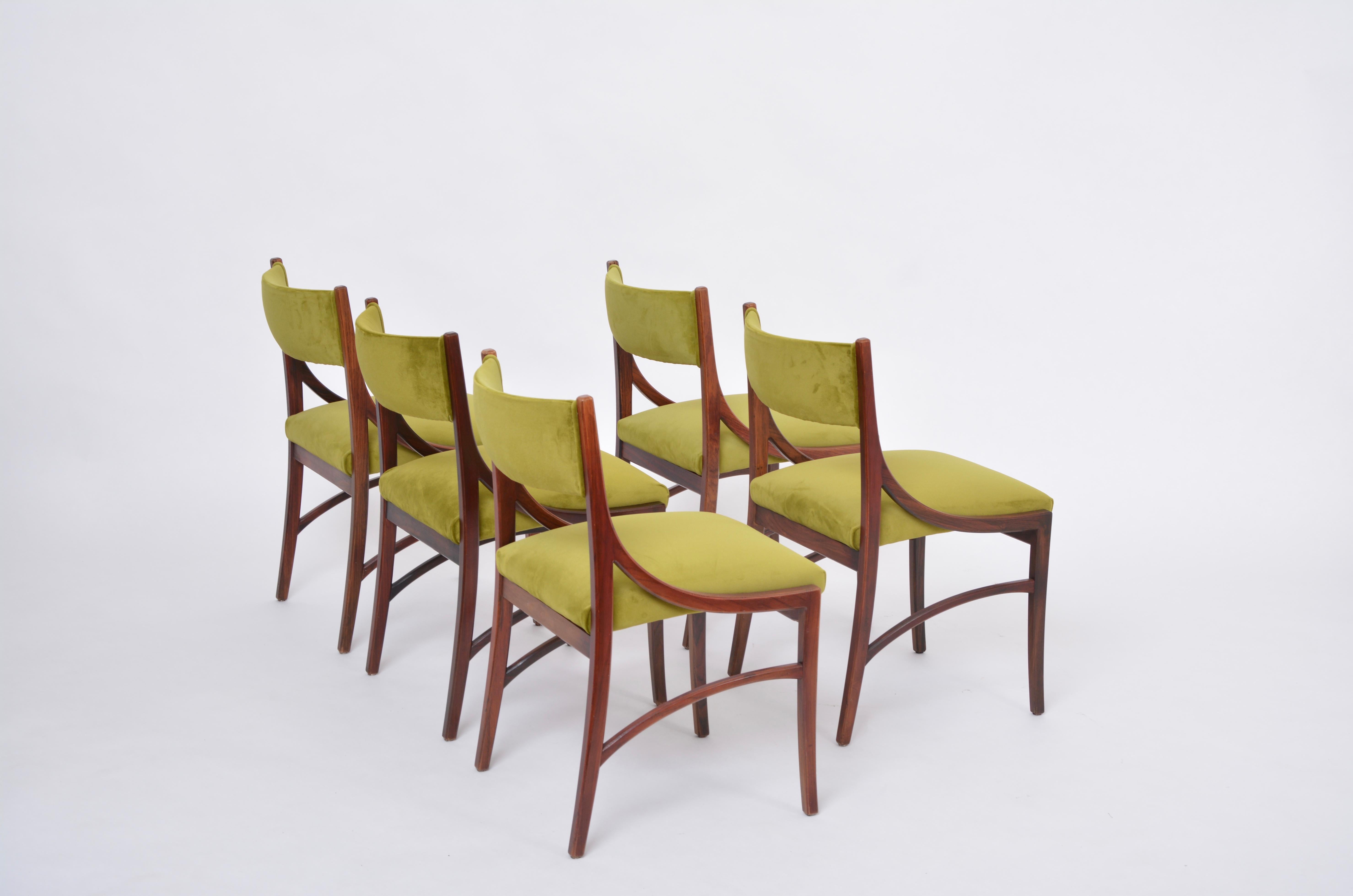 Set of five Mid-Century Modern Green reupholstered Dining Chairs by Ico Parisi  For Sale 2