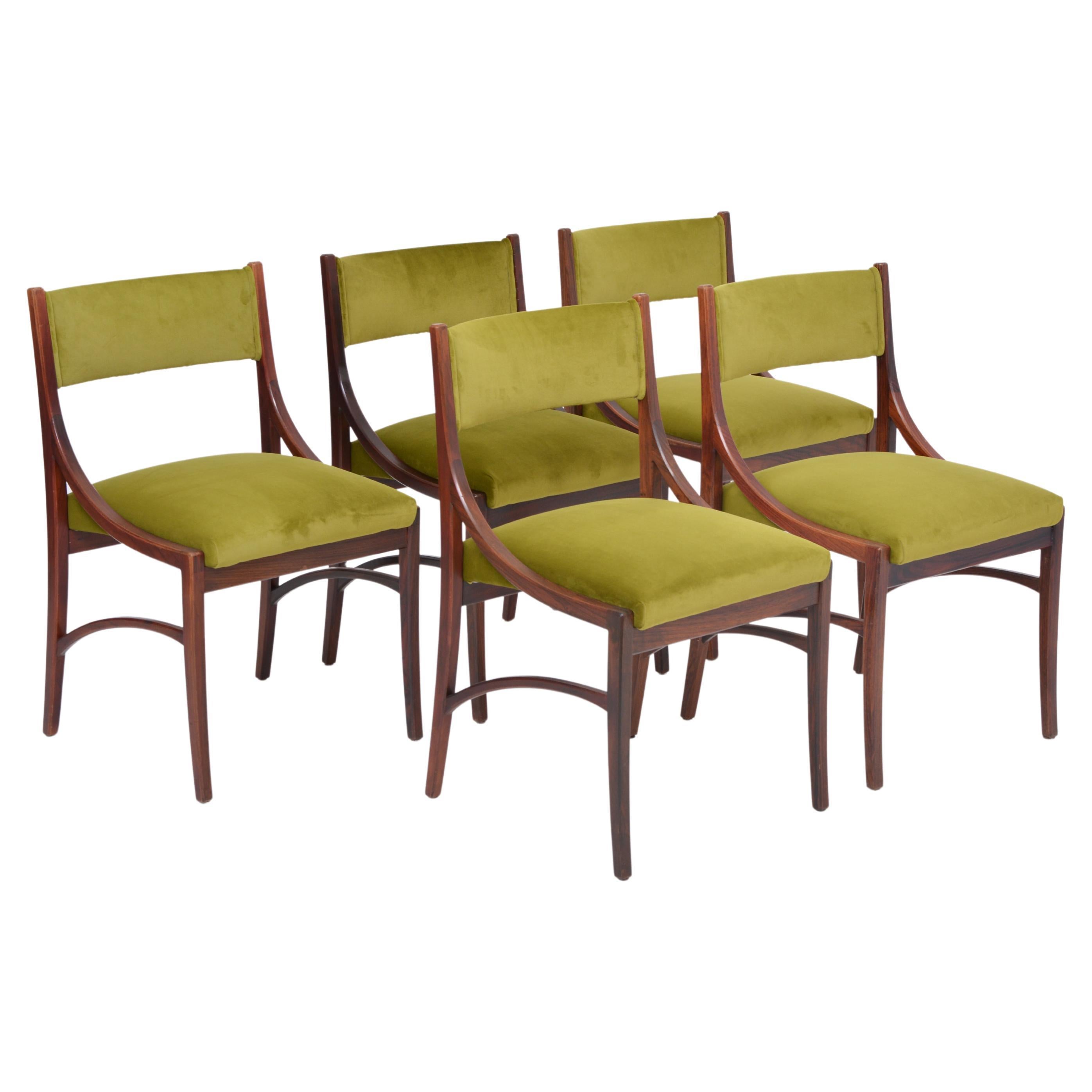Satz von fünf grünen neu gepolsterten Esszimmerstühlen von Ico Parisi, Mid-Century Modern 