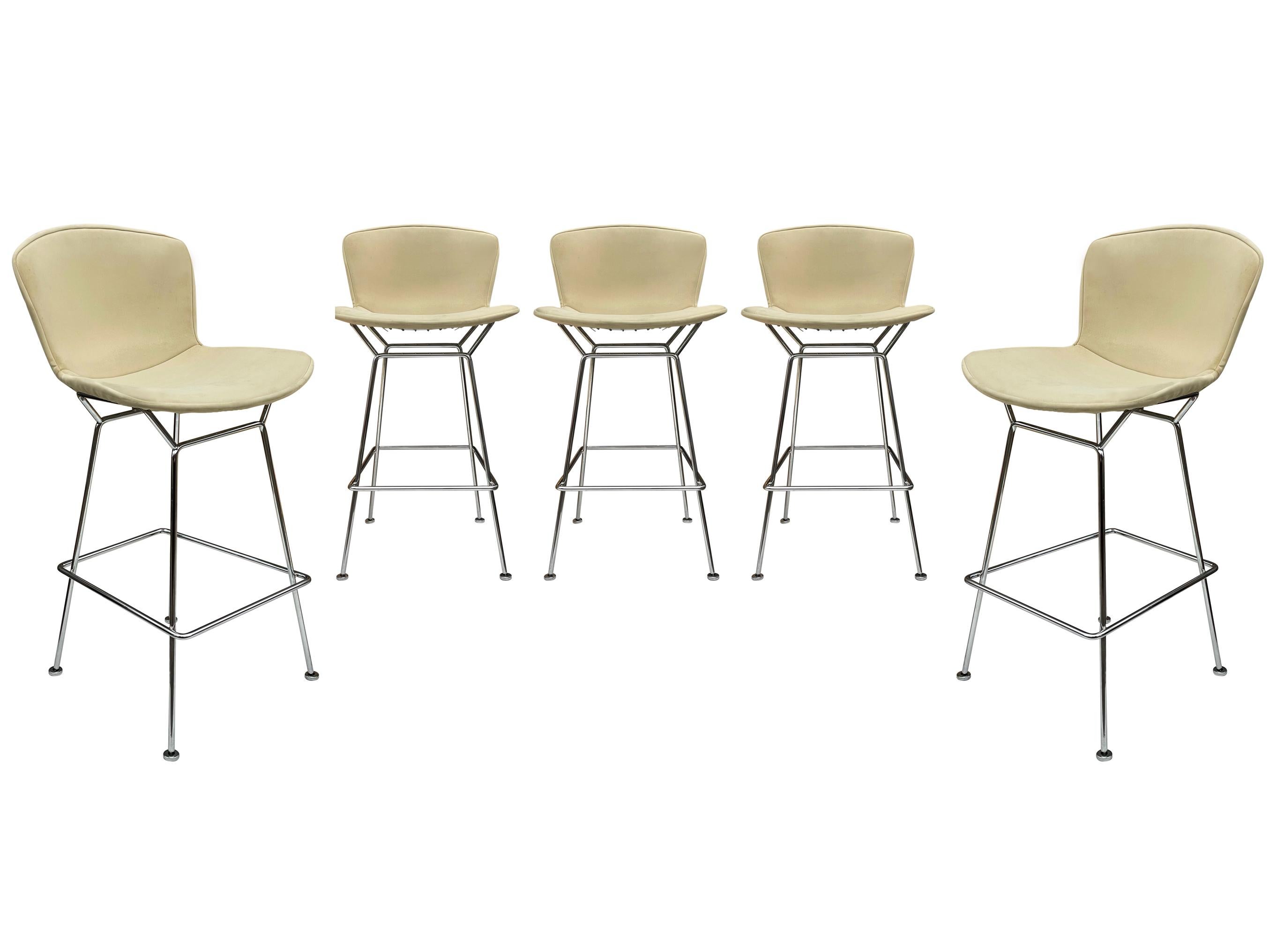 American Set of Five Mid-Century Modern Harry Bertoia for Knoll Wire Bar Stools