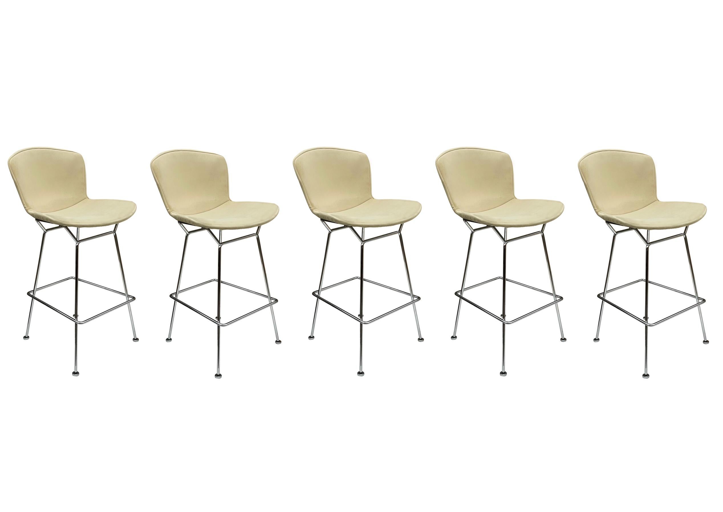 Late 20th Century Set of Five Mid-Century Modern Harry Bertoia for Knoll Wire Bar Stools