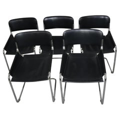 Set of five mid-century modern leather chairs, Italy, 1970s