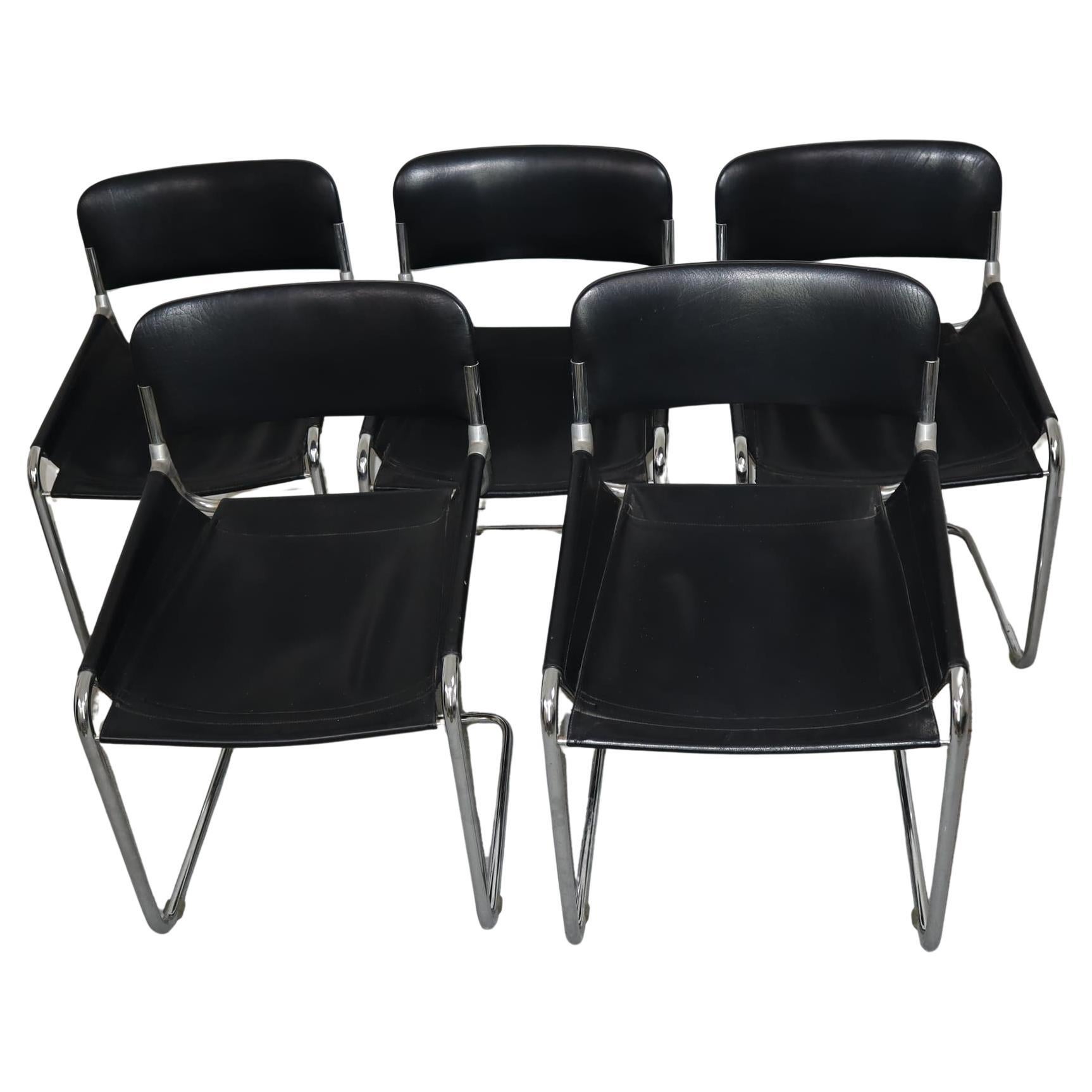 Set of five mid-century modern leather chairs, Italy, 1970s