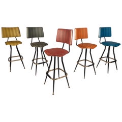 Set of Five Mid-Century Modern Swivel Bar Stools