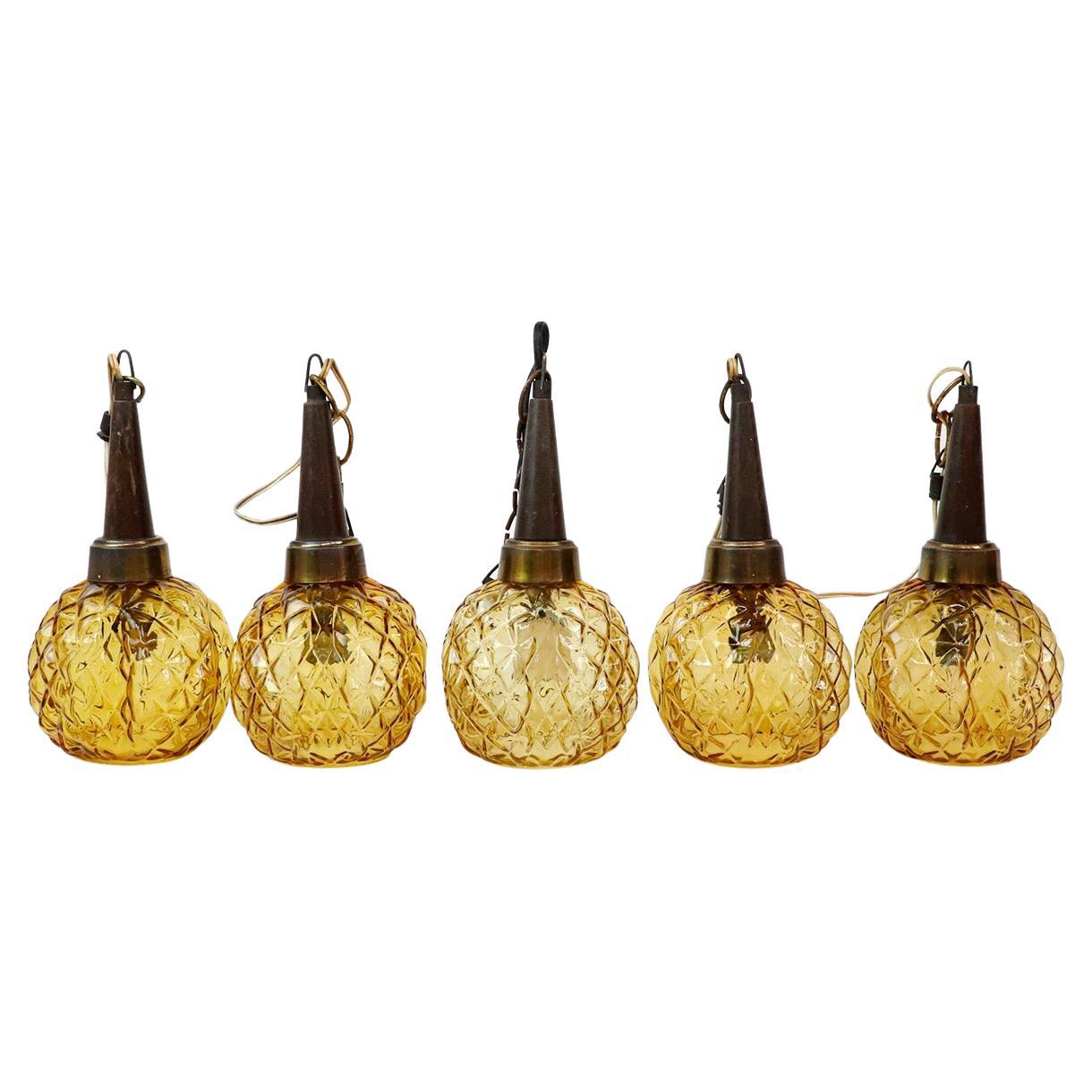 Set of Five Midcentury Pendant Lamps For Sale