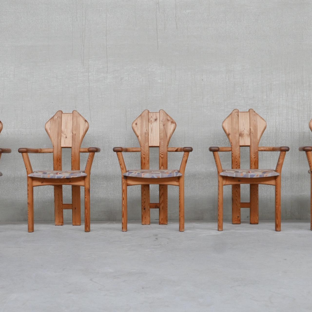 Set of Five Mid-Century Pine Dutch Armchairs 6