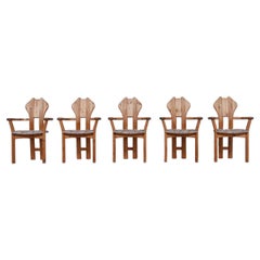 Set of Five Mid-Century Pine Dutch Armchairs