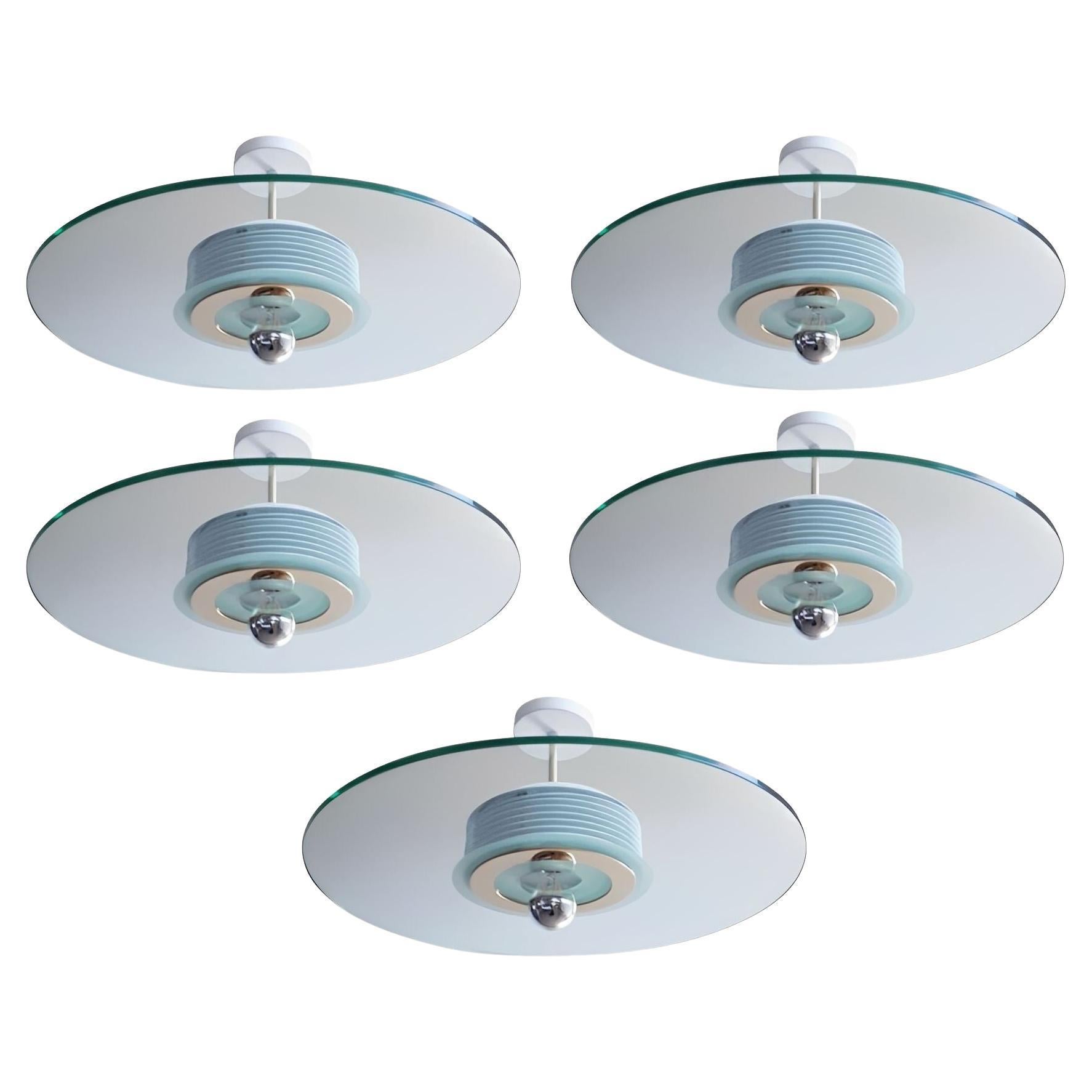 Set of Five Mid-Century Semi-Flush Mounts by Fratelli Martini . Italy, 1970
s.
