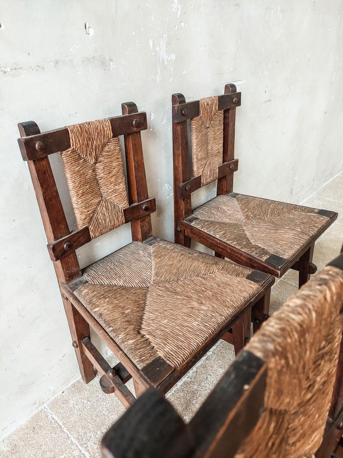 Set of five Mid-century Spanish Finca Dining room Chairs in Brutalist style 3