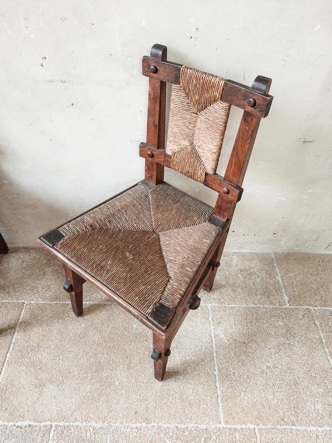 Mid-20th Century Set of five Mid-century Spanish Finca Dining room Chairs in Brutalist style