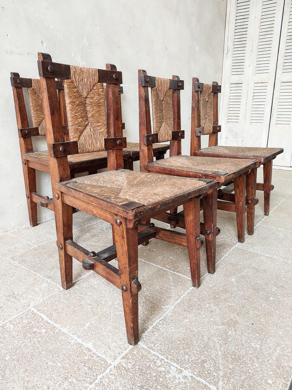 Set of five Mid-century Spanish Finca Dining room Chairs in Brutalist style 2