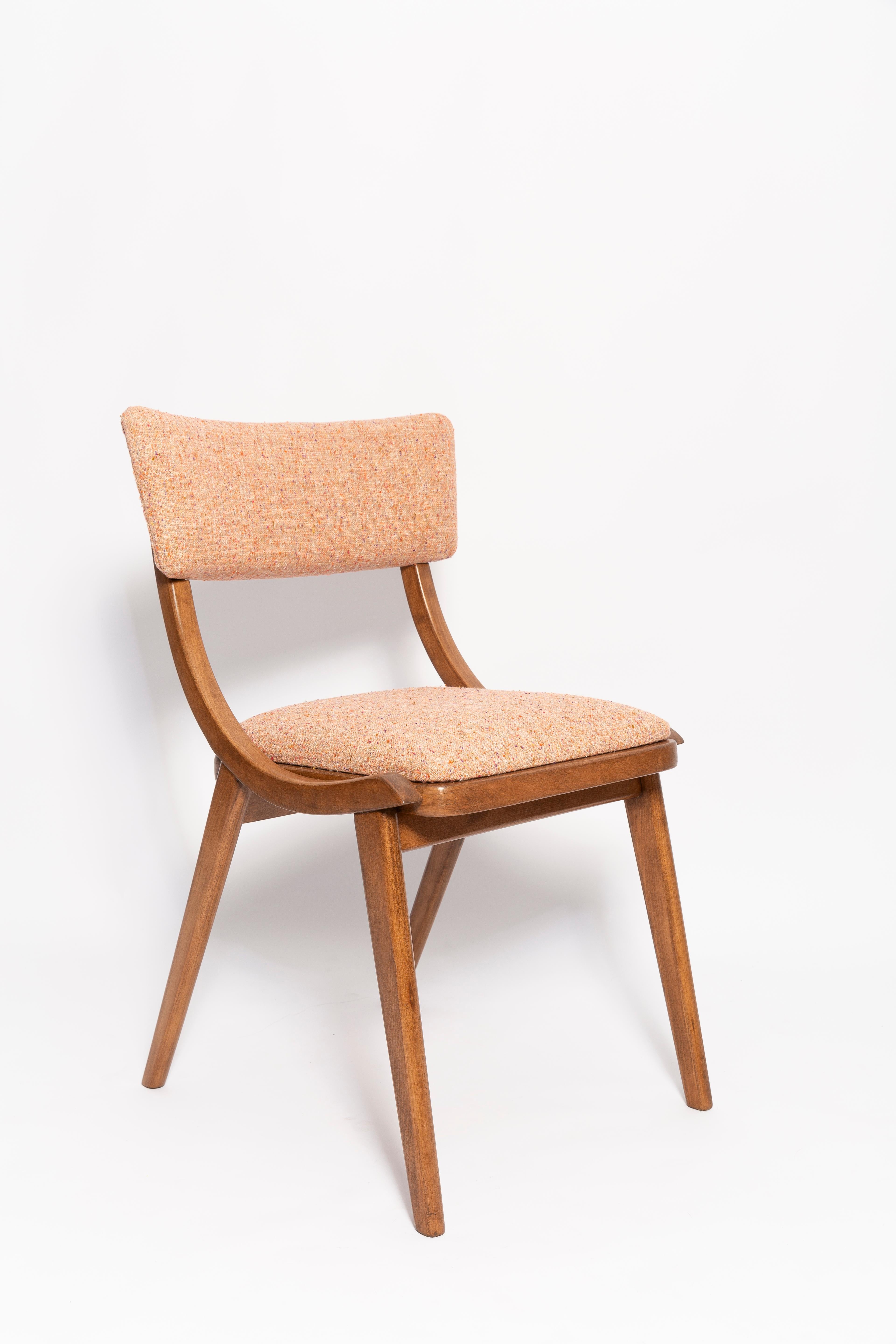 Chair designed by Prof. Rajmund Halas. Made of beechwood. 

Chair is after a complete upholstery renovation, the woodwork has been refreshed. Seat is dressed in leopard, durable and pleasant to the touch unique italian wool fabric. 

Chair is stable