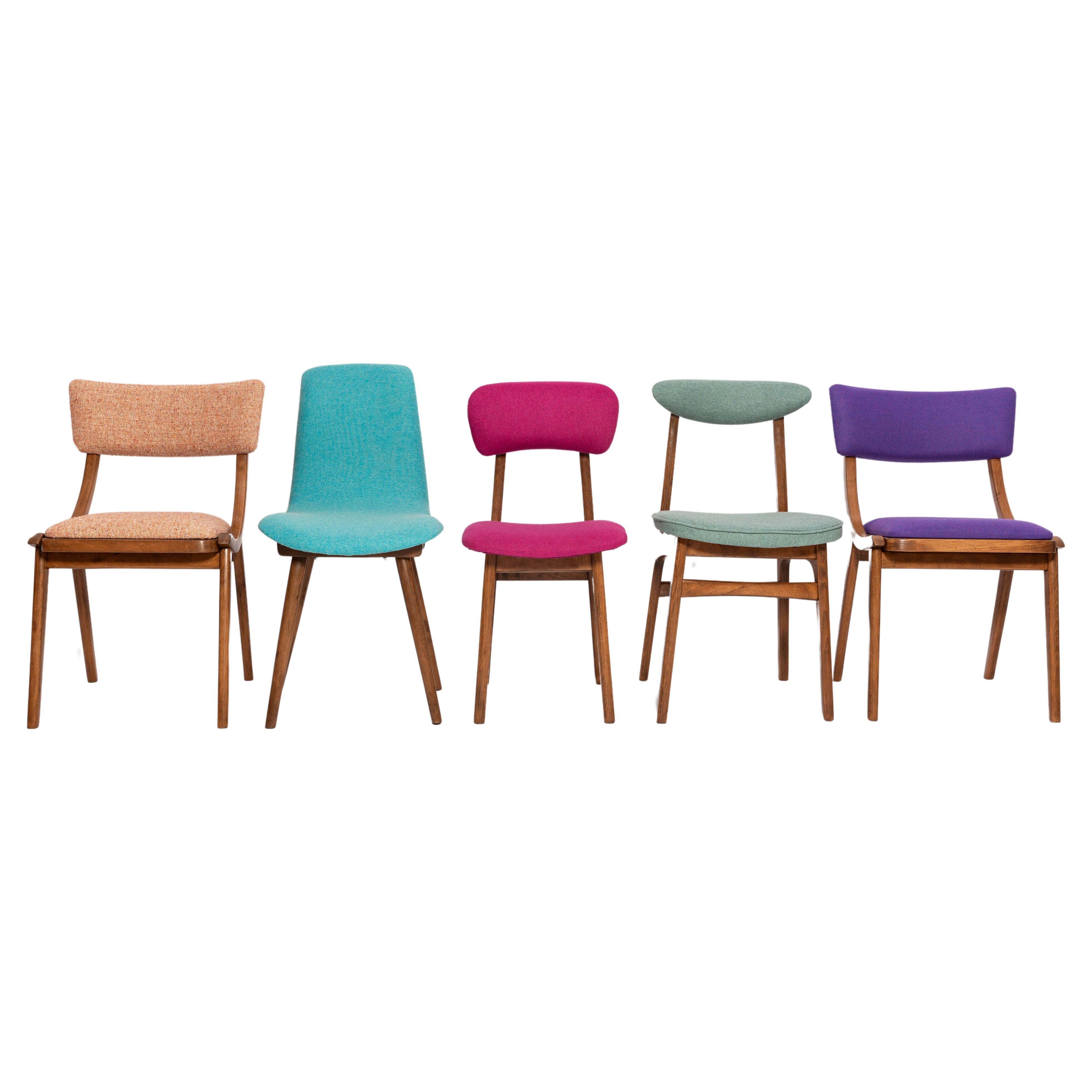 Set of Five Mid Century Wool Chairs, Rajmund Halas, Europe, 1960s