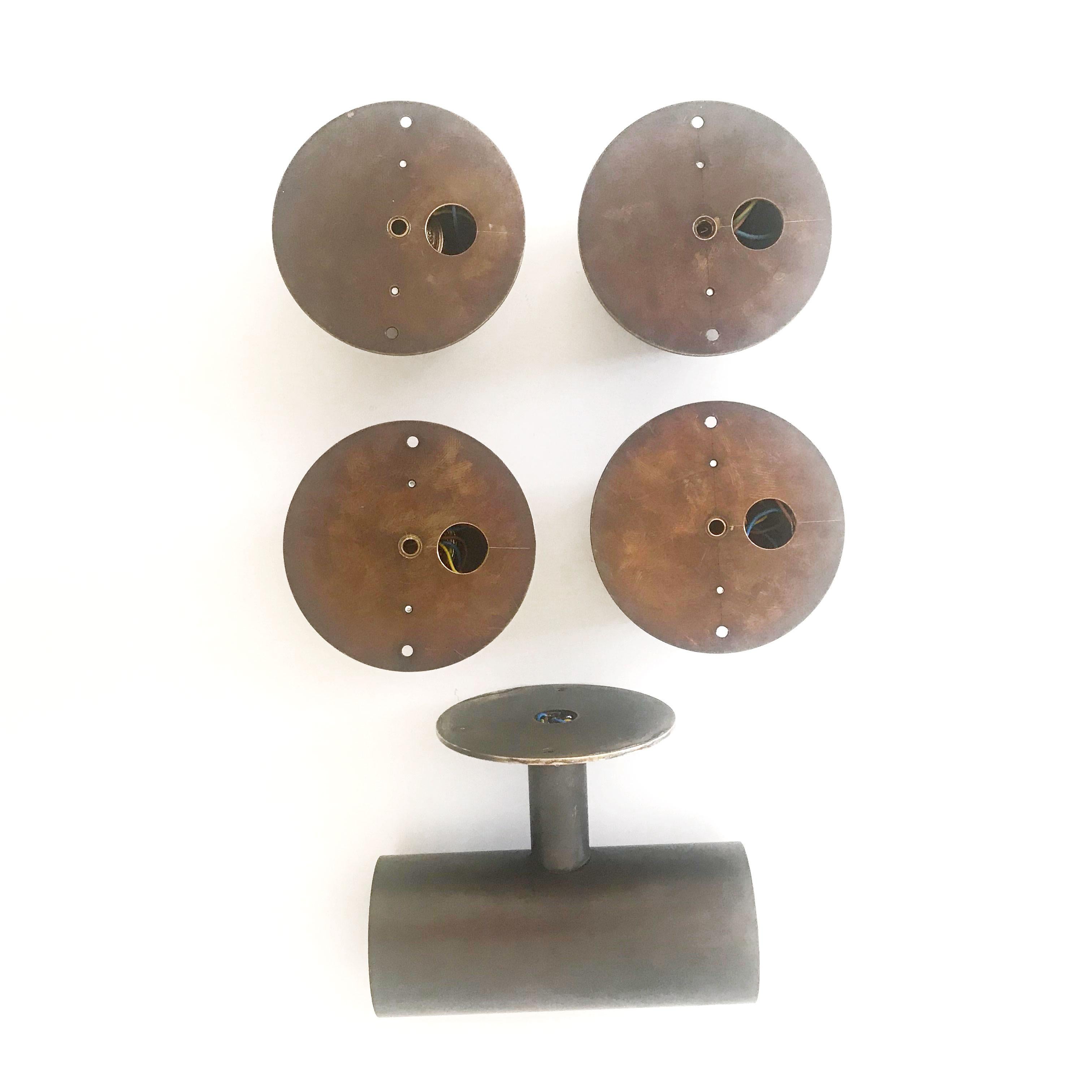 Set of Five Midcentury Bronze Flush Mounts or Wall Lamps, 1970s, Germany 4