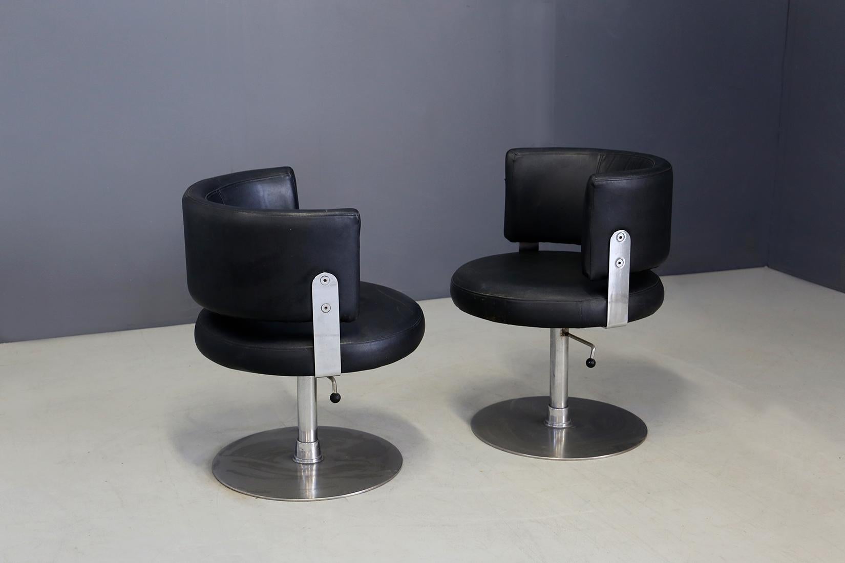 Set of Five Midcentury Chair by Formanova in in Leather Black and Steel, 1970s 5