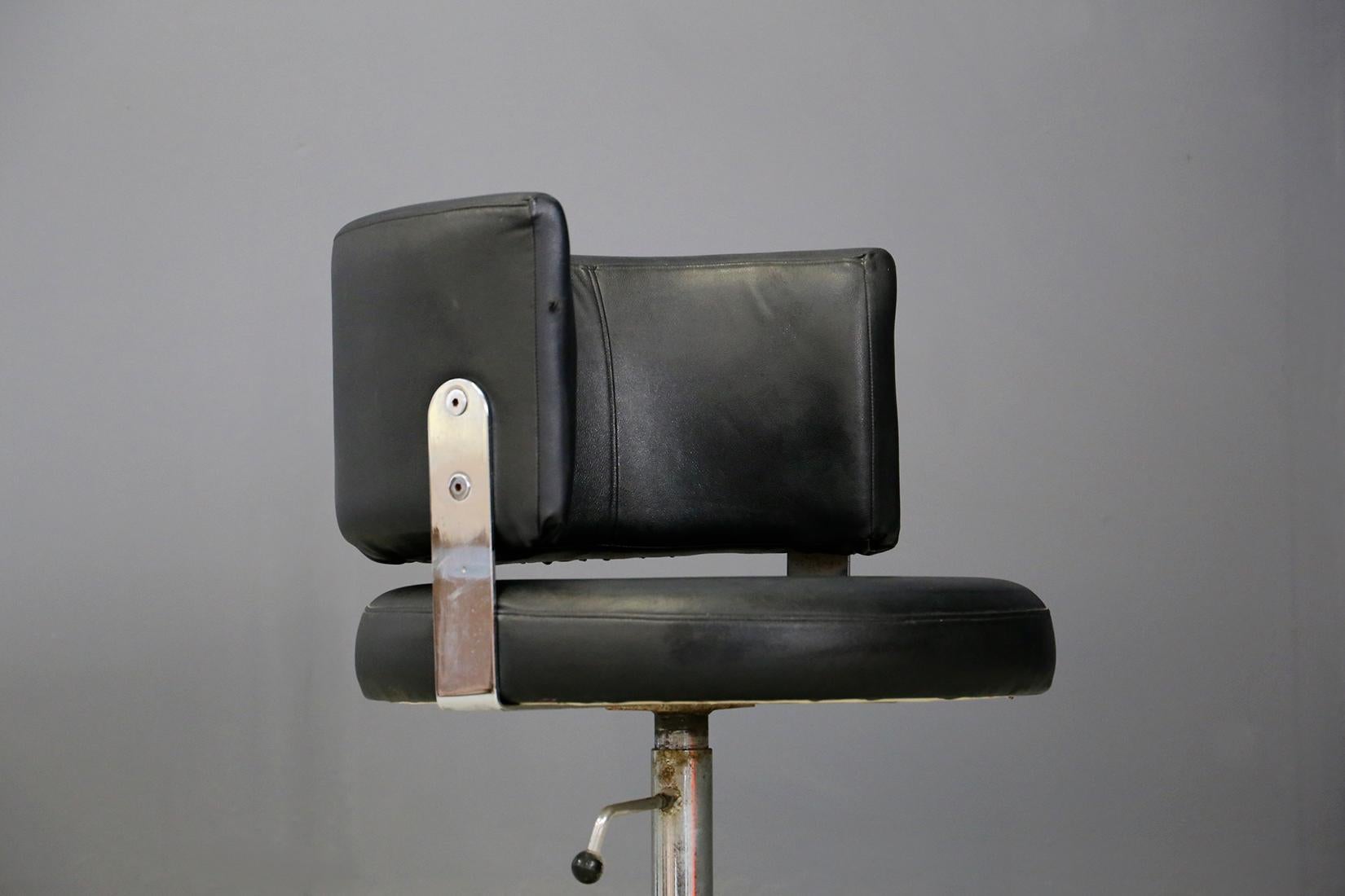 Modern Set of Five Midcentury Chair by Formanova in in Leather Black and Steel, 1970s