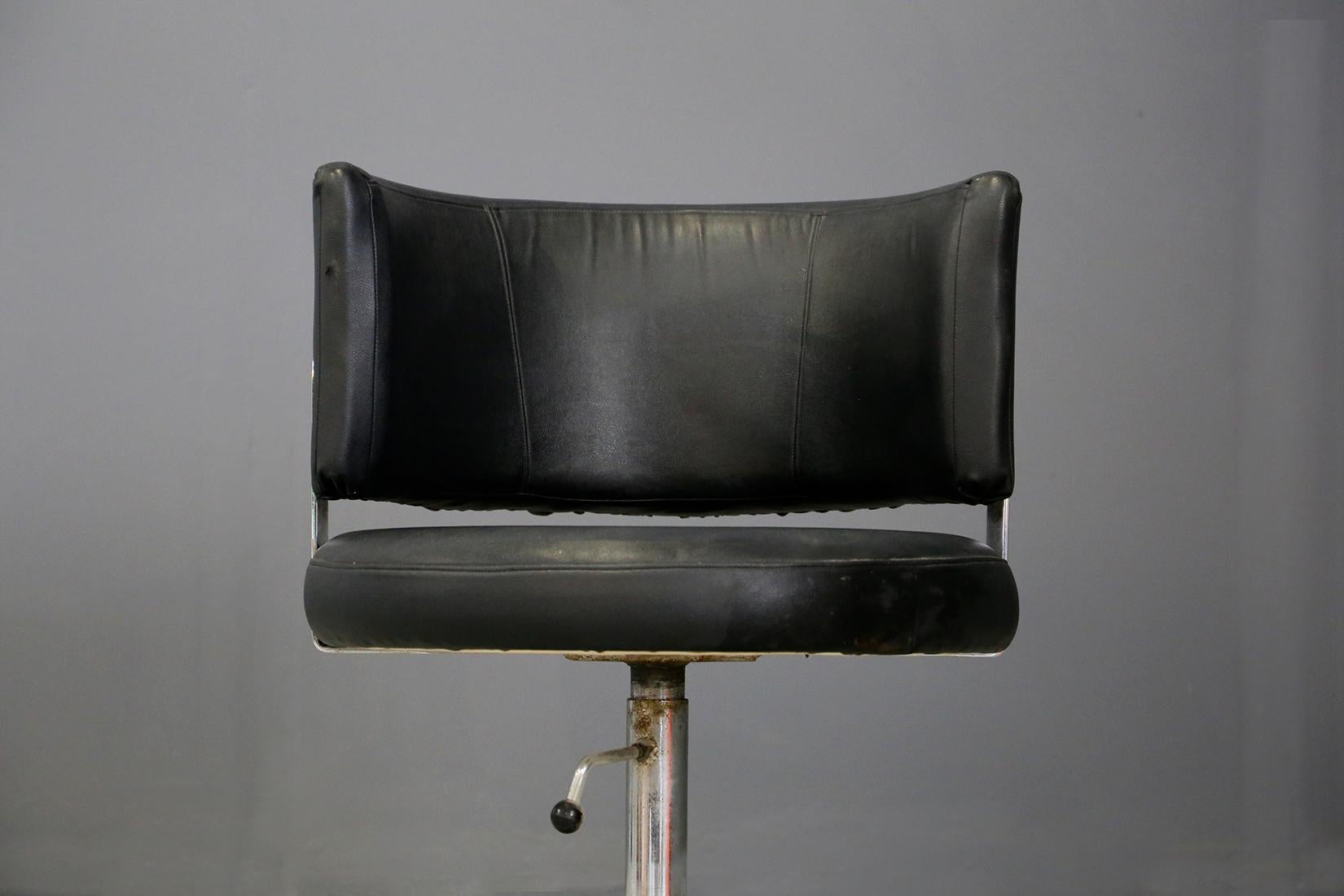 Italian Set of Five Midcentury Chair by Formanova in in Leather Black and Steel, 1970s