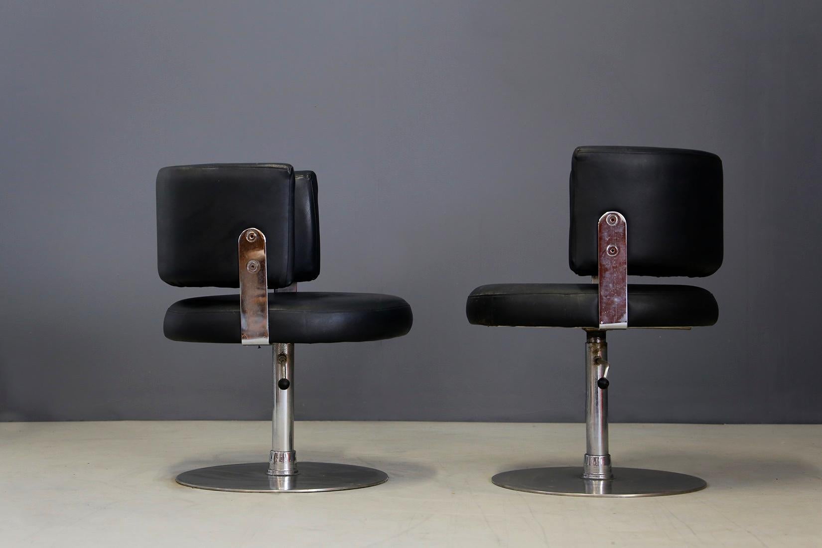 Set of Five Midcentury Chair by Formanova in in Leather Black and Steel, 1970s In Good Condition In Milano, IT