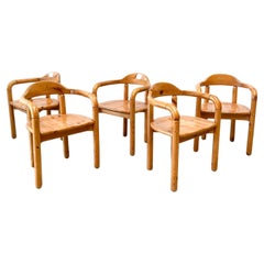 Set of five midcentury solid pine Rainer Daumiller chairs