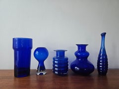 Set of Five Midcentury Vases Cobalt Glass, Harzkristall, Marita Voigt, 1970s