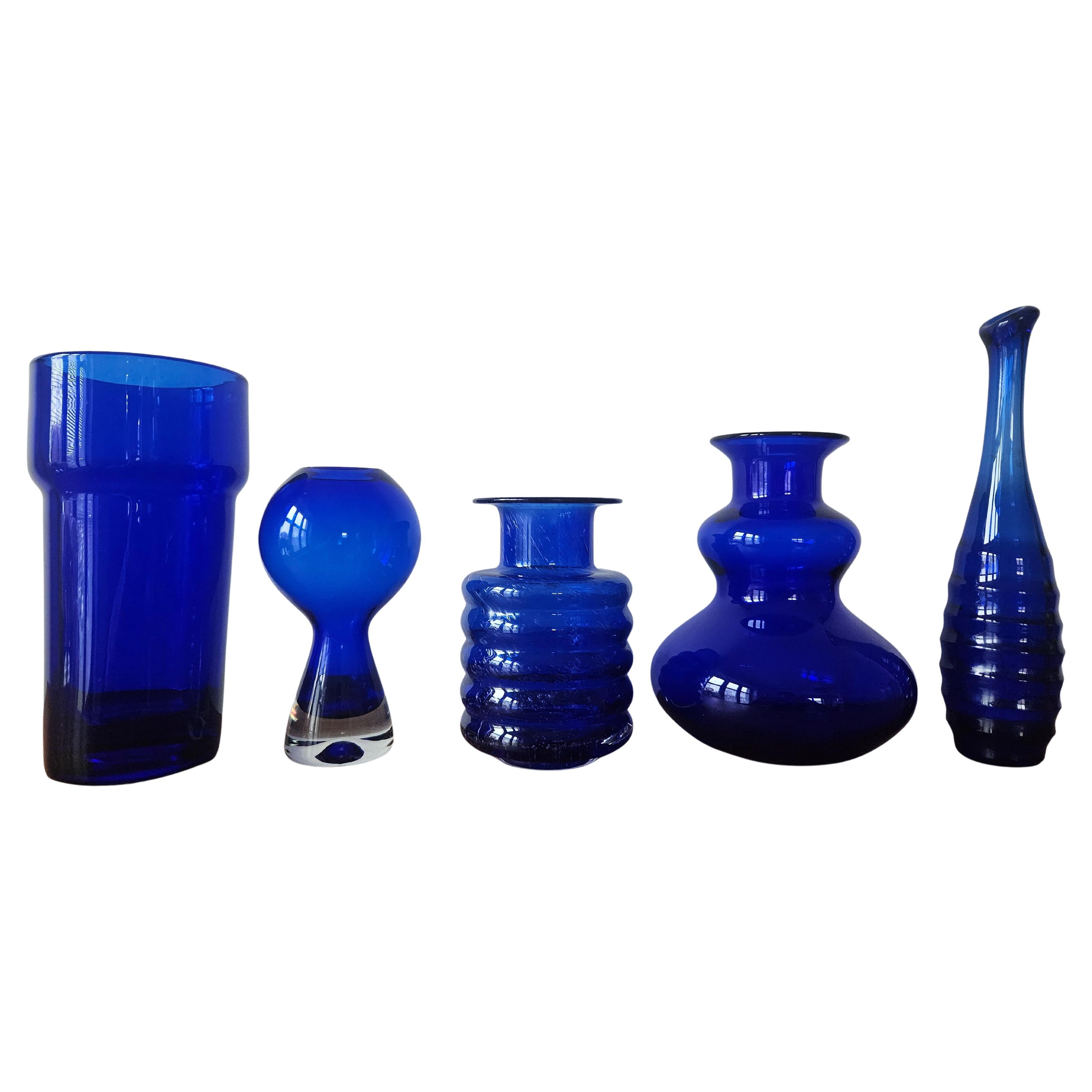 Set of Five Midcentury Vases Cobalt Glass, Harzkristall, Marita Voigt, 1970s