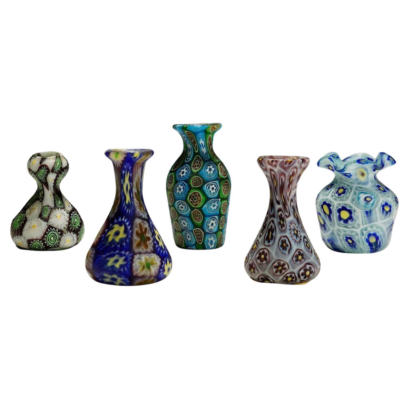 Set of Five Millefiori Vases by Fratelli Toso, Murano, circa 1910