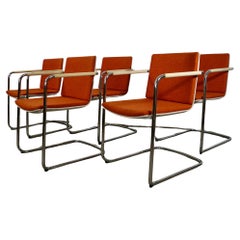 Set of Five Milo Baughman Style Cantilever Chrome Arm Chairs
