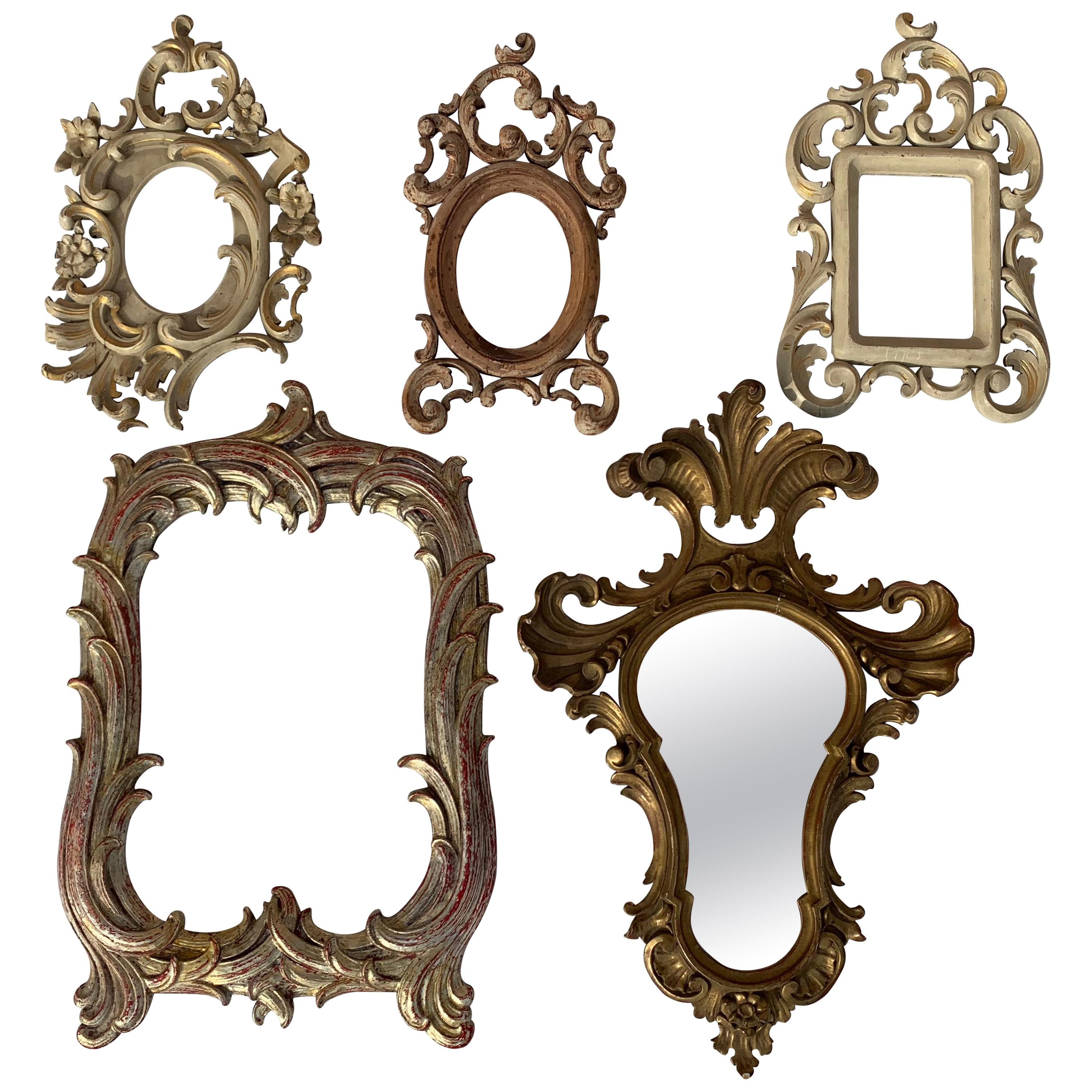 Set of Five Miniature Rococo Style Mirror / Photo Frames