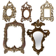 Set of Five Miniature Rococo Style Mirror / Photo Frames