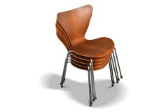 Set of Five Model 3107 Arne Jacobsen Series 7 Stackable Teak Dining Chairs